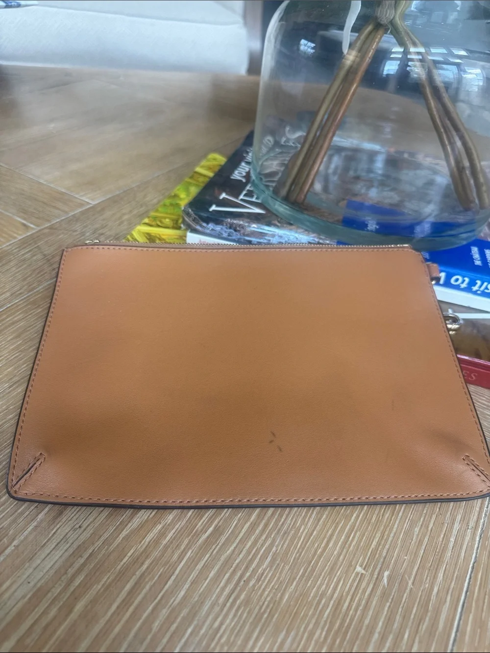 Tory Burch Cognac Leather Wristlet with Gold Hardware